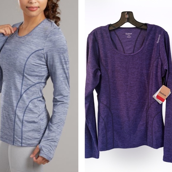 Reebok Tops - Reebok Dynamic Heather Long Sleeve Deep Blue Top